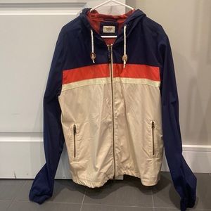 Marine Layer - Dawson Stretch Twill Hooded Windbreaker in Navy/Natural.